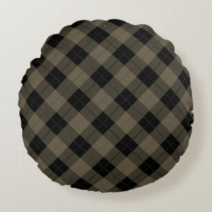 Black Beige Plaid Round Pillow