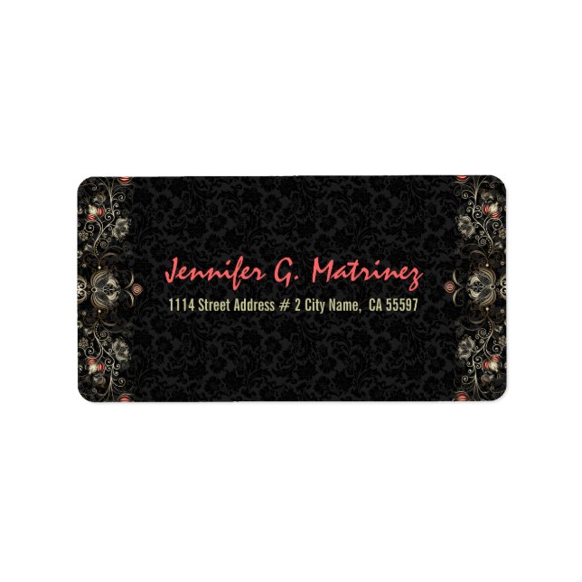 Black Beige & Red Vintage Floral Lace Label (Front)