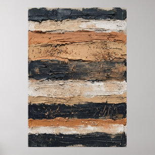 Black Beige Textured Stripe Poster