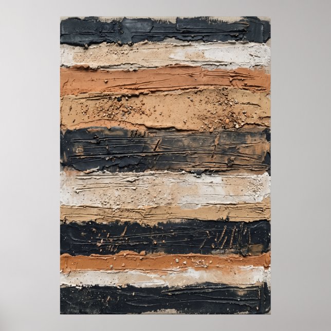 Black Beige Textured Stripe Poster (Front)