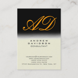 Black Beige Vertical Orange Monogram Business Card