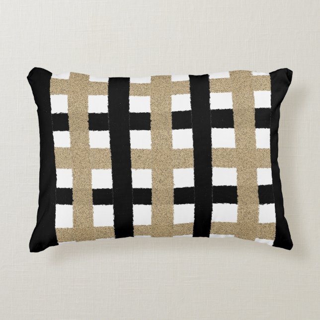 Black / Beige / White Paper Stripes Decorative Cushion (Front)