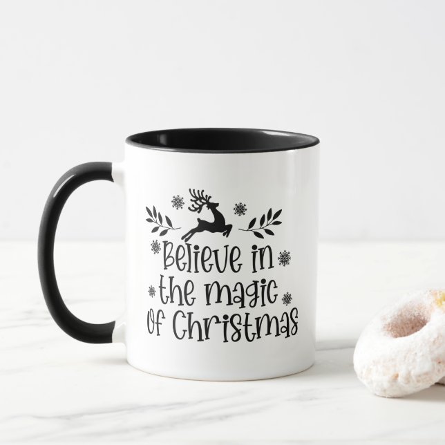 Black Believe in the Magic of Christmas Reindeer Mug (With Donut)