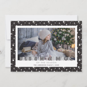 Black Believe In the Magic Stars Photo Holiday Card