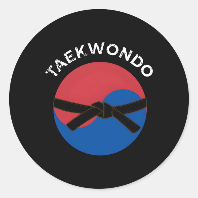 Black Belt And Korean Flag Mial Taekwondo Classic Round Sticker (Front)