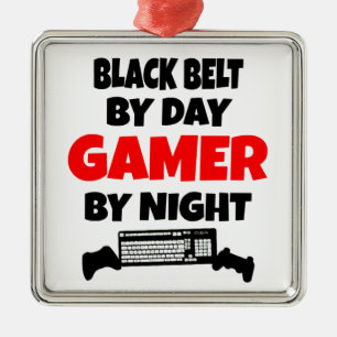 Black Belt by Day Gamer by Night Metal Tree Decoration