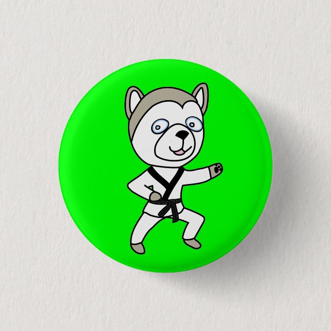 Black Belt Husky Dog Button (Front)