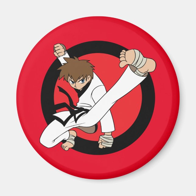 Black Belt Karate / Ninja Brunette Boy Magnet (Front)