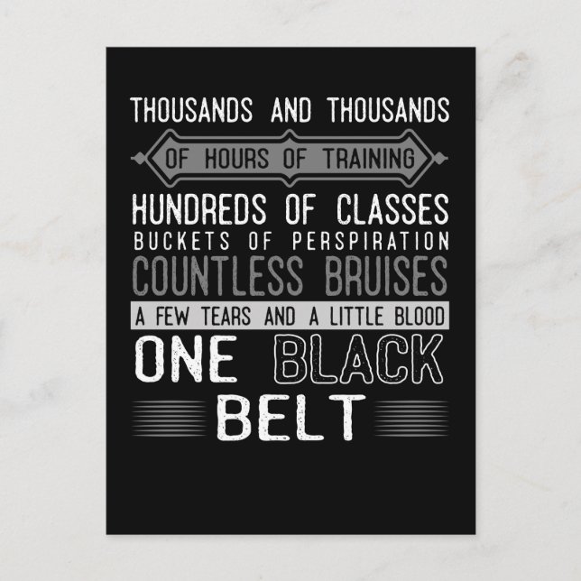 Black Belt Karate Taekwondo Jiu Jitsu Motivation Postcard (Front)