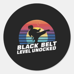 Black Belt Level Unlocked 5  Classic Round Sticker