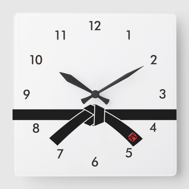 Black Belt, Martial Arts 黒帯, 武道 Square Wall Clock (Front)