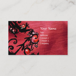 BLACK  BERRIES SWIRLS red black pink silk Business Card