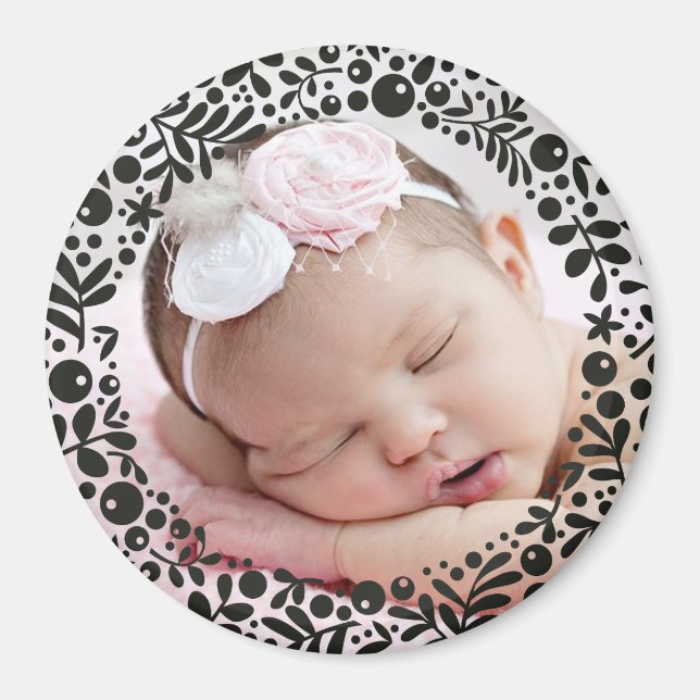 Black Berry Framed Baby Photo Magnet (Front)