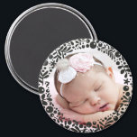 Black Berry Framed Baby Photo Magnet<br><div class="desc">A circle of pretty,  graphic floral berries and leaves delicately frame your favourite baby photo to create a perfect keepsake or give as a gift to parents and grandparents.</div>