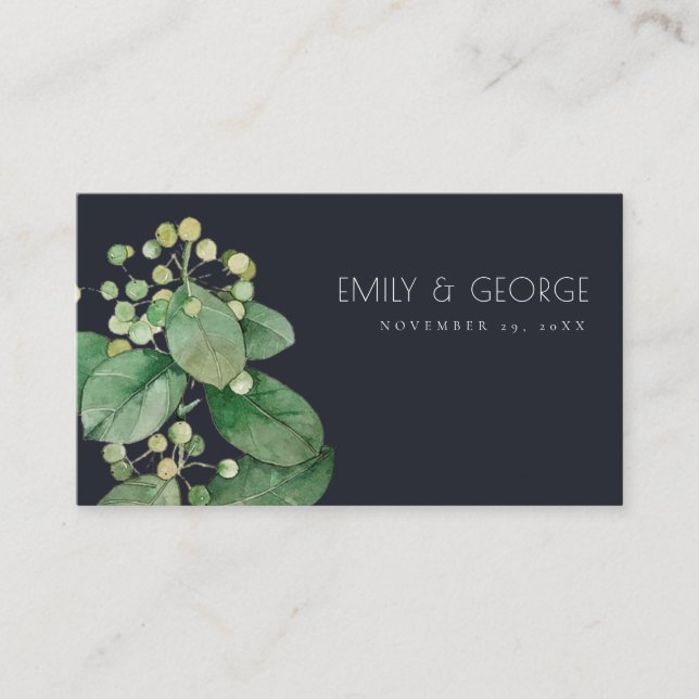 BLACK BERRY LEAFY FOLIAGE GREENERY WEDDING WEBSITE BUSINESS CARD (Front)