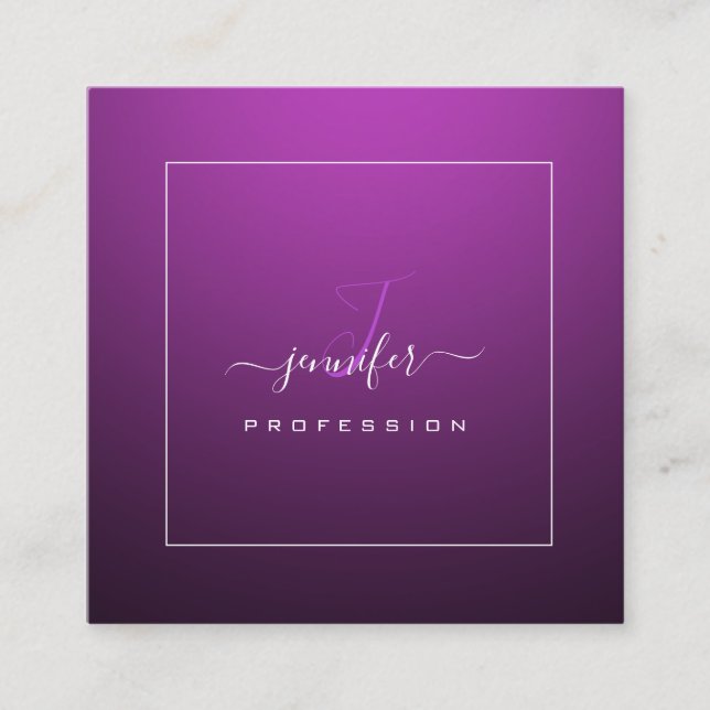 Black Berry Pink Purple Monogram Name Social Media Square Business Card (Front)