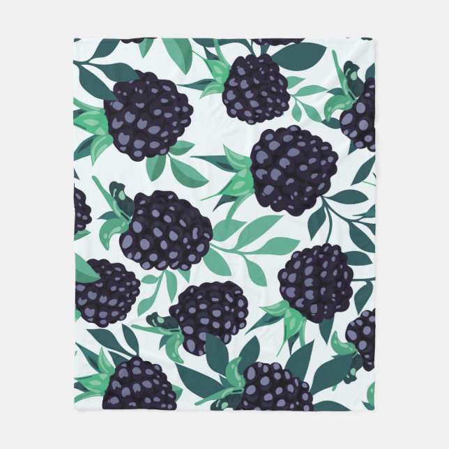 Black Berry Tropical: Fruit Seamless Pattern Fleece Blanket (Front)