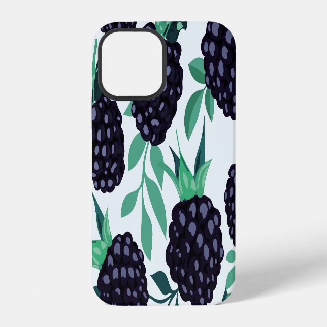 Black Berry Tropical: Fruit Seamless Pattern iPhone Case (Back)