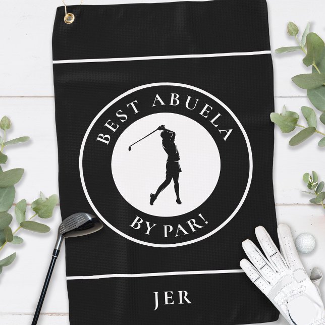 Black Best Abuela Grandma Golfer Monogram Sports Golf Towel (Creator Uploaded)
