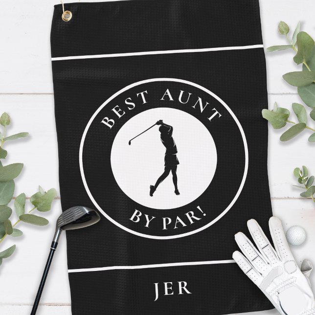 Black Best Aunt Family Golfer Monogram Sports Pro Golf Towel (Creator Uploaded)
