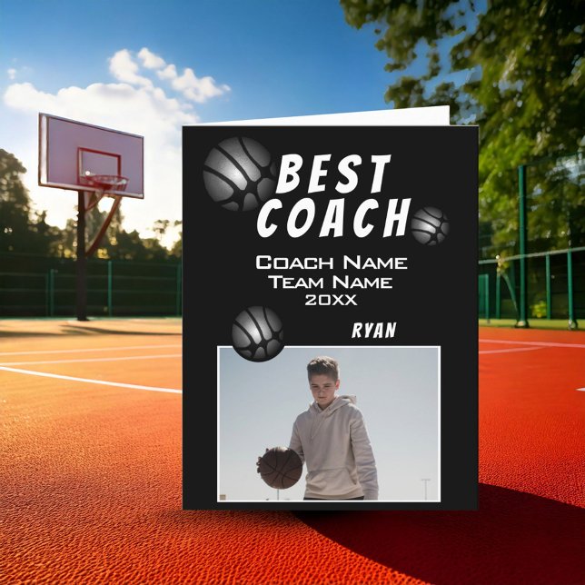 Black Best Coach Basketball Ball Photo  Thank You Card (Creator Uploaded)