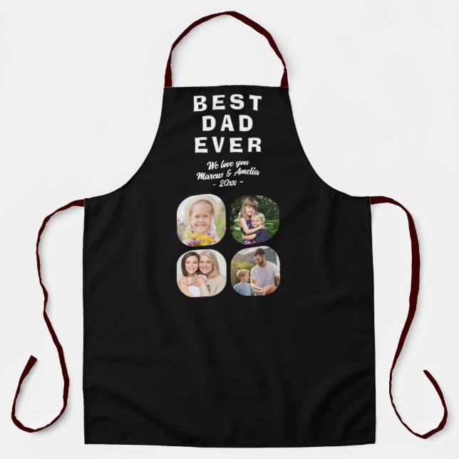 Black Best Dad 4 Photo Collage Family Father Apron (Front)