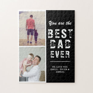 Black Best Dad Ever Family 2 Photo Jigsaw Puzzle