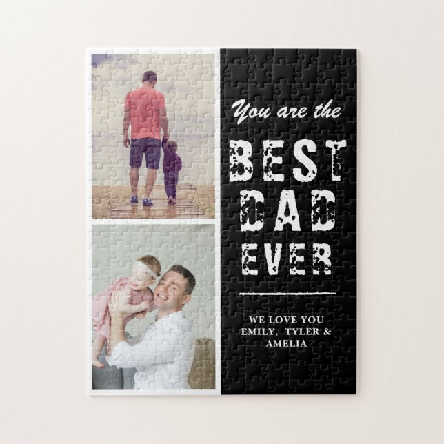 Black Best Dad Ever Family 2 Photo  Jigsaw Puzzle (Vertical)