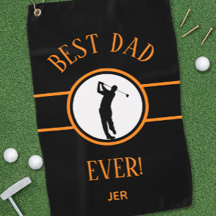 Black Best Dad Ever Golfer Sports Monogram Orange Golf Towel