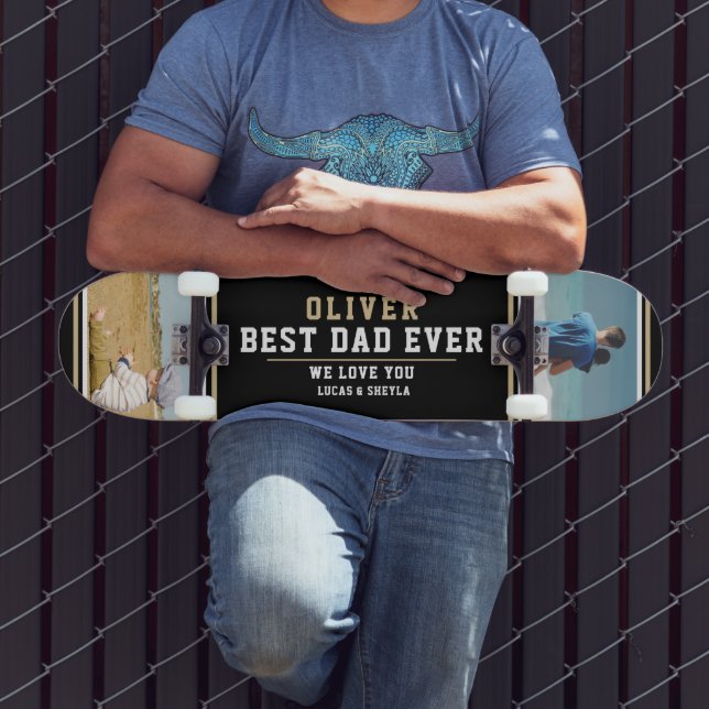 Black Best Dad Typography Father`s Day 2 Photos Skateboard (Outdoor 3)