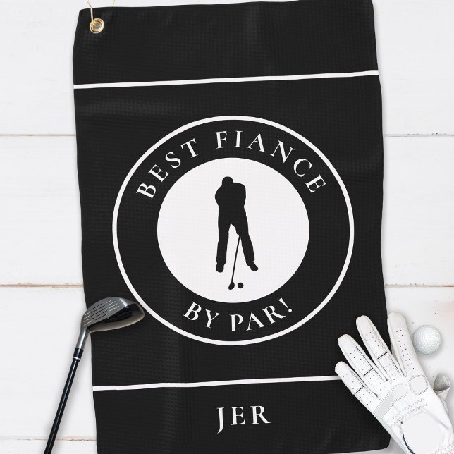 Black Best Fiance By Par Golfer Monogrammed Sports Golf Towel (Creator Uploaded)