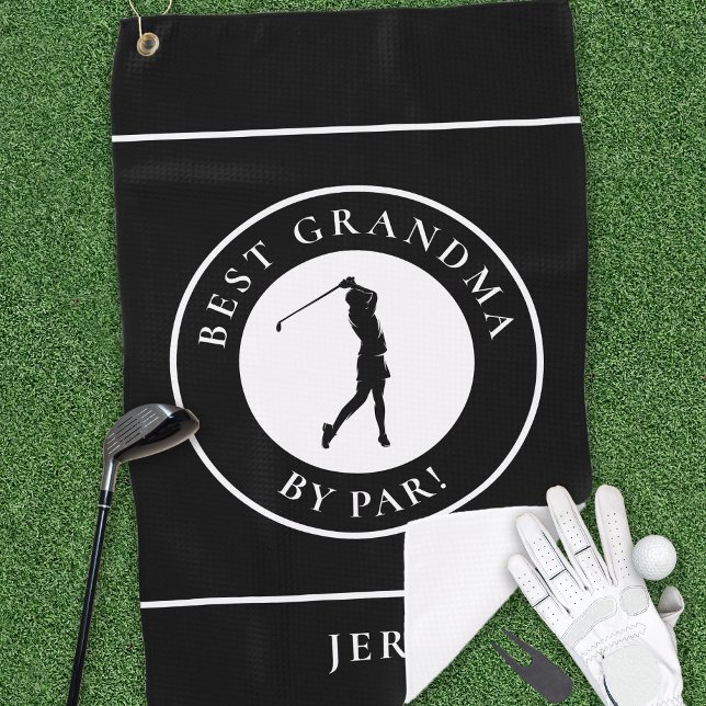 Black Best Grandma Golfer Monogrammed Sports Pro Golf Towel (Creator Uploaded)