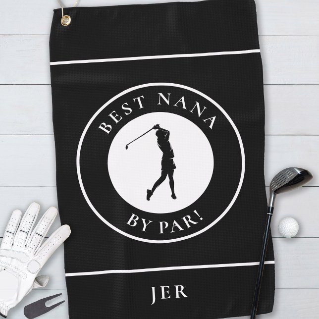 Black Best Grandma Nana Golfer Monogram Sports Pro Golf Towel (Creator Uploaded)