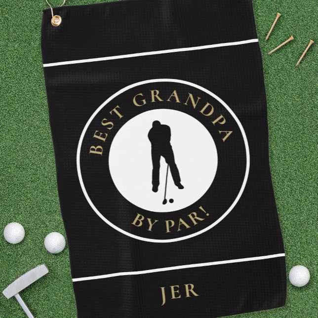 Black Best Grandpa Golfer Monogrammed Sports Gold Golf Towel (Black Best Grandpa Golfer Monogrammed Sports Gold Golf Towel)