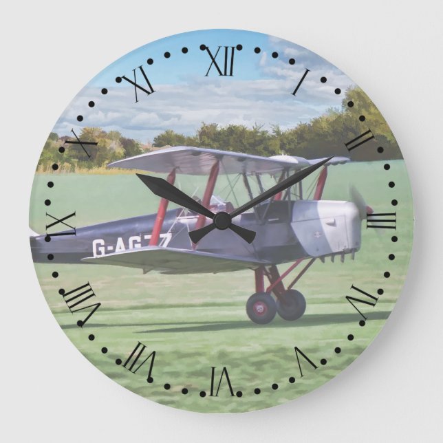 Black Bi plane wall clock with Roman/minute dial (Front)