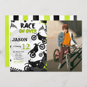 Black Bike Birthday Photo Invitation 