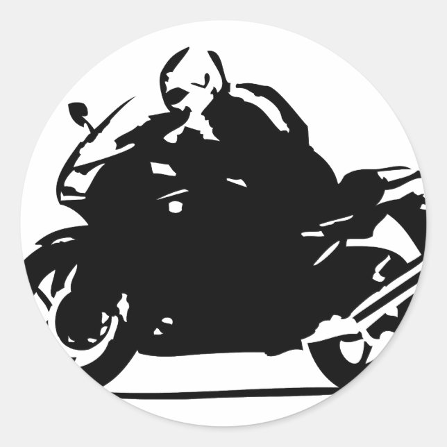 black biker icon motorcycle classic round sticker (Front)