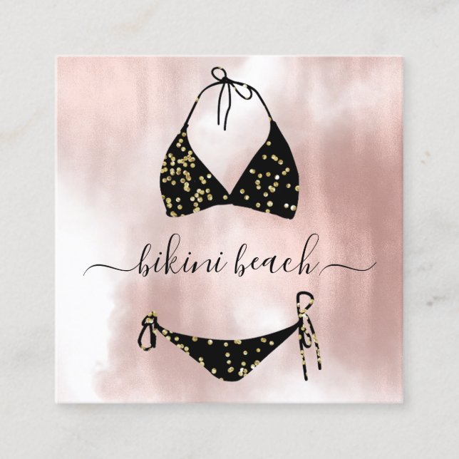 Black Bikini Lingerie Beach Costume Underwear Shop Square Business Card (Front)