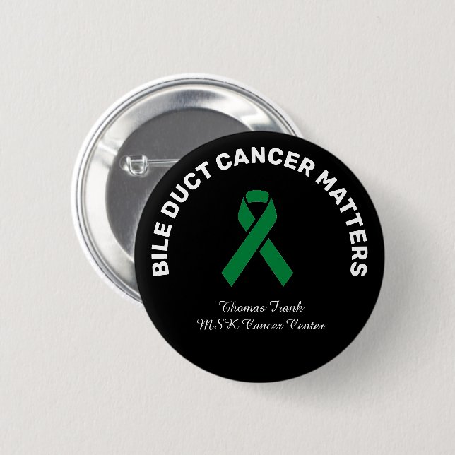 Black Bile Duct Cancer Green Ribbon Button (Front & Back)