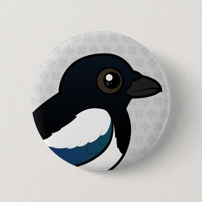 Black-billed Magpie 6 Cm Round Badge (Front)