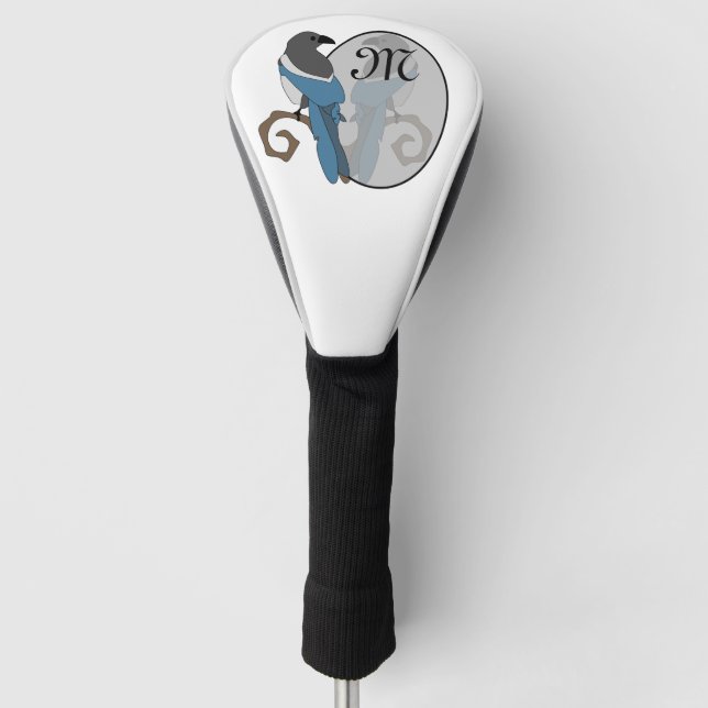Black Billed Magpie Monogram Golf Head Cover (Front)