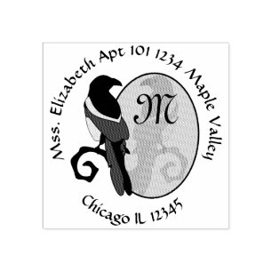 Black Billed Magpie Monogram Home Address Rubber Stamp