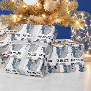 Black Billed Magpie Monogram Wrapping Paper