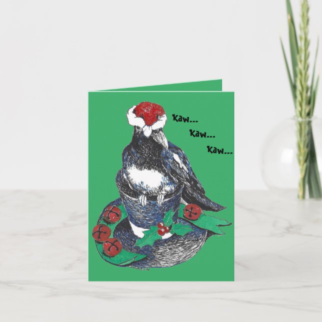 Black-billed Magpie w/Top Hat & Ribbon Christmas Holiday Card (Front)