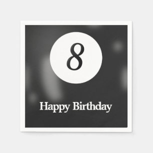 Black Billiard Eight Ball Birthday Party Napkin