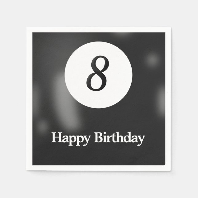 Black Billiard Eight Ball Birthday Party Napkin (Front)