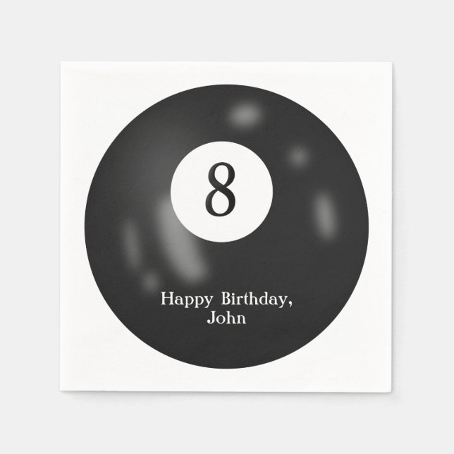 Black Billiard Eight Ball for birthday Napkin (Front)