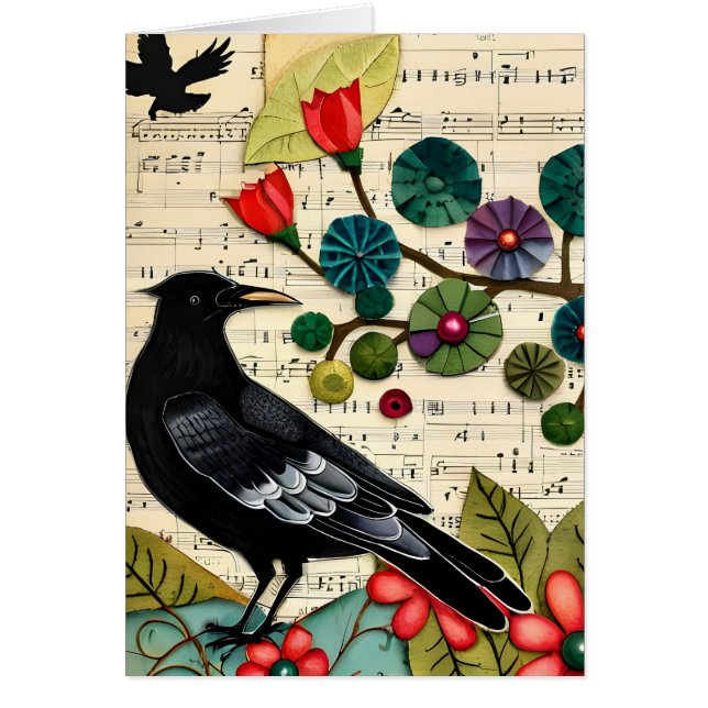 Black Bird Collage Blank Inside Greeting Card (Front)