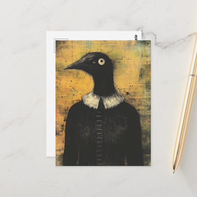 Black Bird in a Black Dress Fantasy Postcard (Front/Back In Situ)