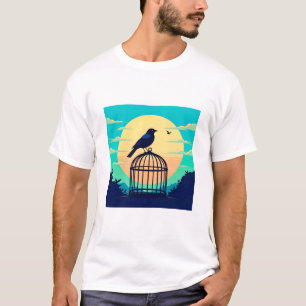 Black Bird in Empty Cage on Hill Silhouetted Again T-Shirt
